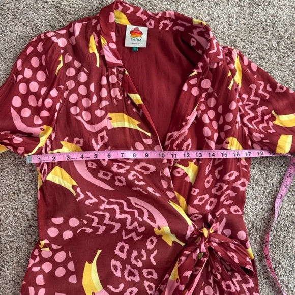 Farm Rio Toucanissimo Long Sleeve Print Beaded Tie Dress size Medium - Picture 10 of 12